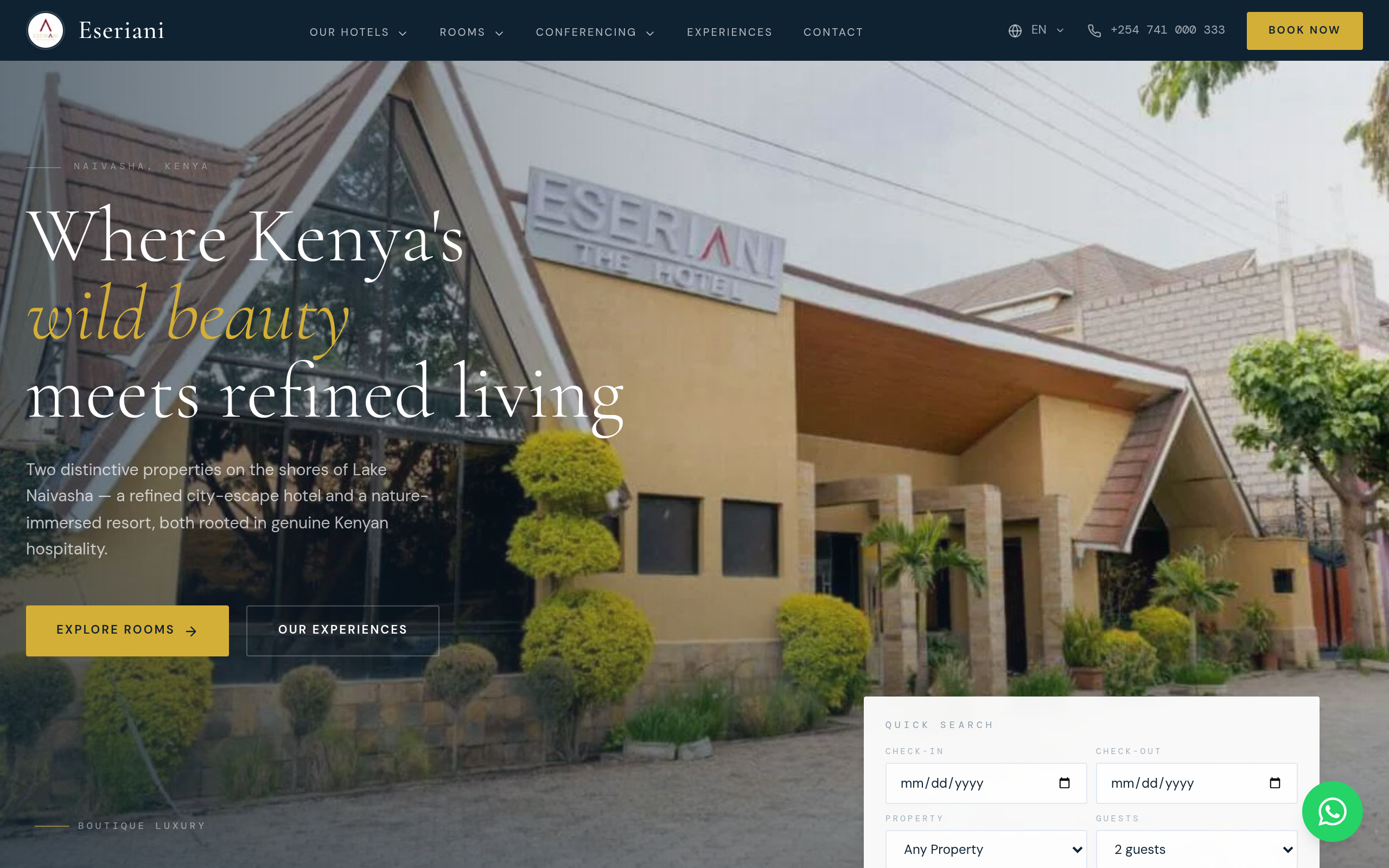 Eseriani Hotels & Resorts website screenshot
