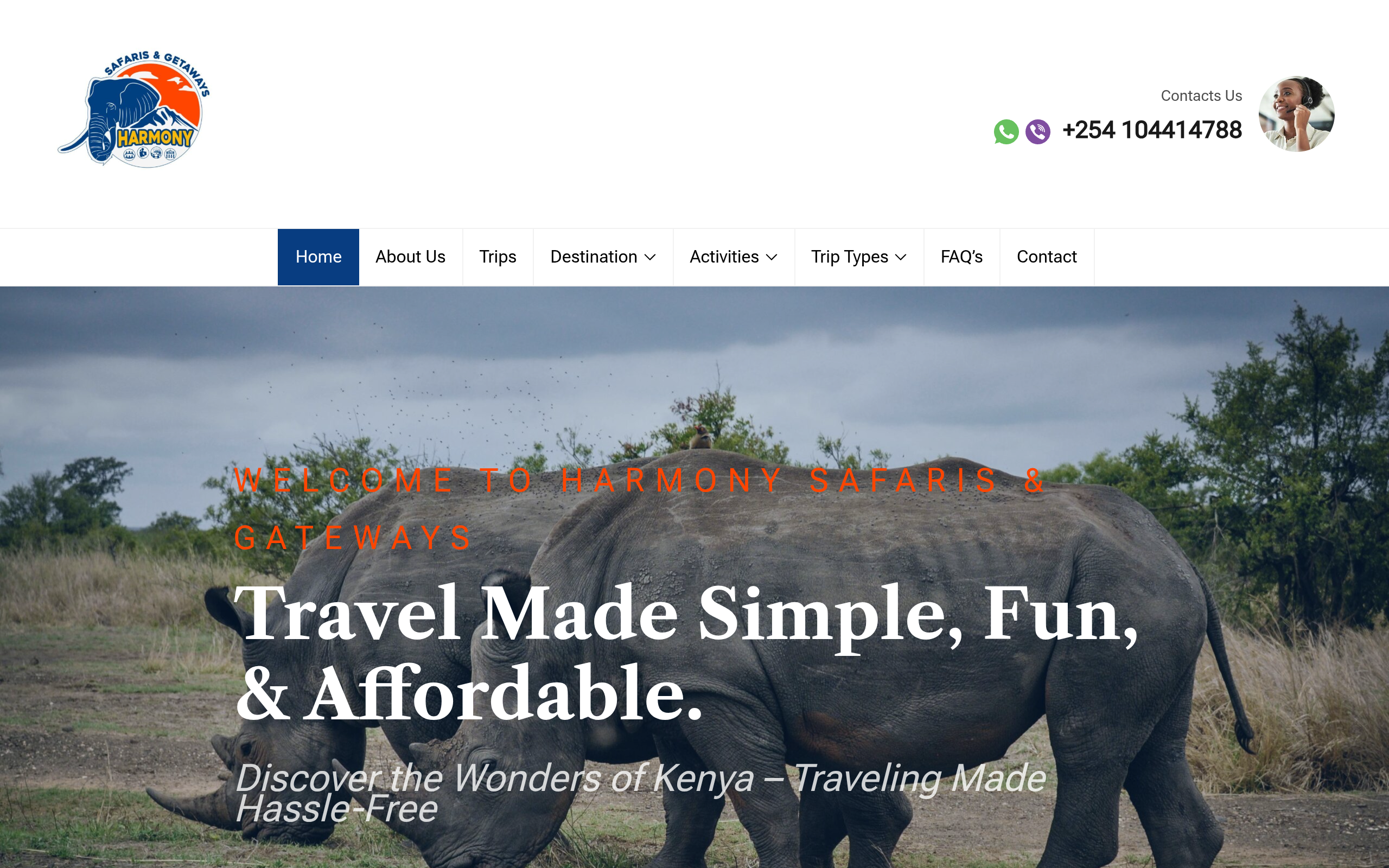 Harmony Safaris website screenshot